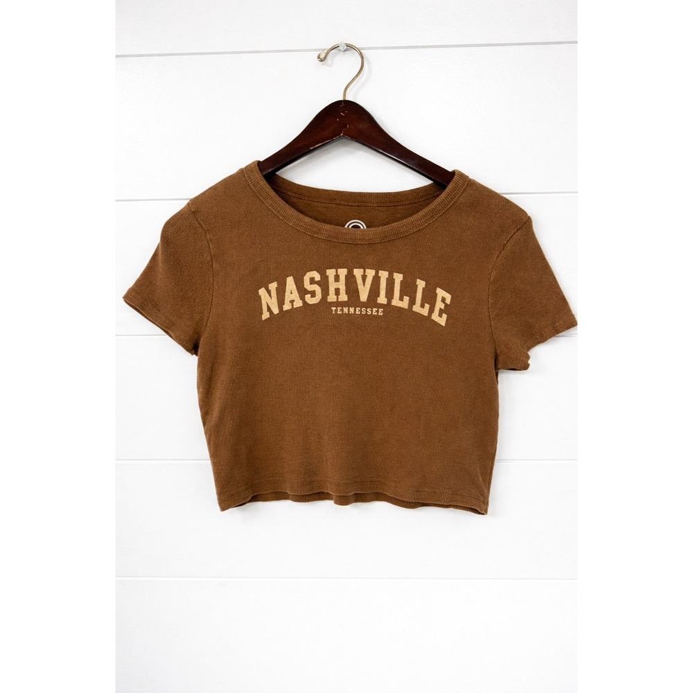 Nashville Tennessee Cropped Graphic Tee Womens XL* Ribbed Brown Festival Shirt